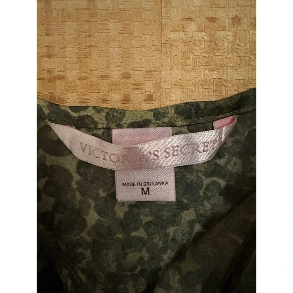 Victorias Secret Olive Green Leopard Satin Pajama Set Tank Pants Medium